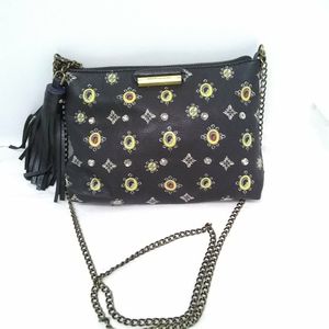 RACHEL Rachel Roy Hipster Shoulderbag Chain Strap Black Leather Tassel